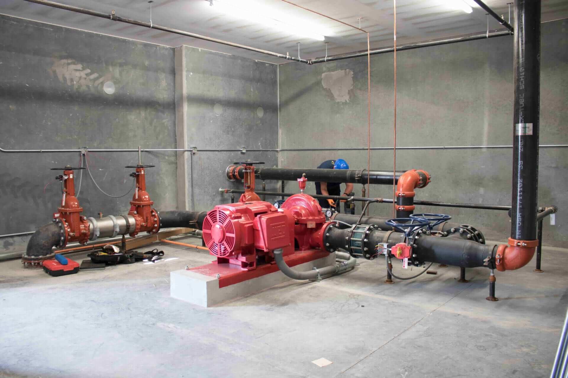 View inside of a commercial facility showcasing fire protection equipment